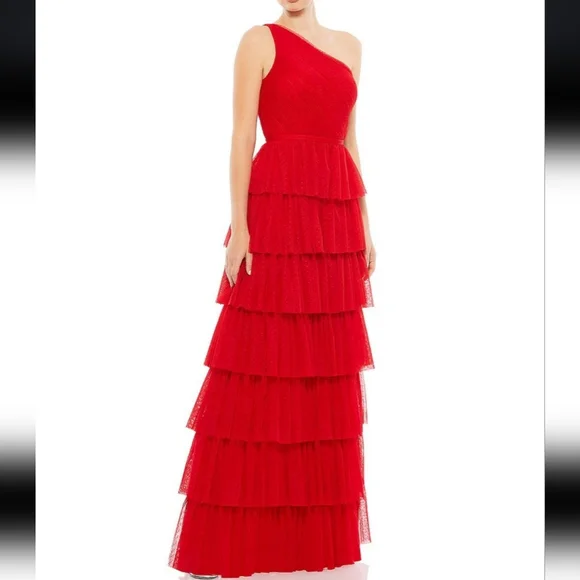 NWT Mac Dugggal Tiered One-Shoulder Gown size 6 - Picture 2 of 12